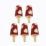 Brass Micro Pave Clear Cubic Zirconia Pendants, with Enamel, Cadmium Free & Nickel Free & Lead Free, Real 16K Gold Plated, Ice Cream with Word Happy, Dark Red, 20x8.5x3.5mm, Hole: 3.5x2mm(ZIRC-S067-023I-NR)