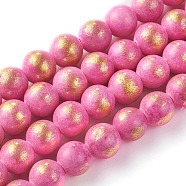 Natural Mashan Jade Beads Strands, with Gold Foil, Dyed, Round, Hot Pink, 8mm, Hole: 1mm, about 50pcs/strand, 15.75 inch(40cm)(X-G-F670-A21-8mm)
