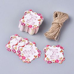 Floral Pattern Paper Gift Tags, Hang Tags, with Hemp Cord, Square with Word Thank You for Sharing Our Joy, Red, 5x5x0.05cm, Hole: 4mm, 50pcs/set(CDIS-K002-E01)
