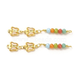 Rack Plating Brass Links Connector Charms, with Glass Beads, Butterfly, Real 18K Gold Plated, 47mm, Hole: 0.9mm(KK-M266-17G)