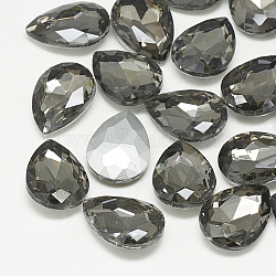Pointed Back Glass Rhinestone Cabochons, Back Plated, Faceted, teardrop, Black Diamond, 14x10x4.5mm(RGLA-T081-10x14mm-03)
