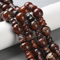 Natural Brecciated Jasper 3-Hole Guru Beads Strands, for Buddhist Jewelry Making, T-Drilled Beads, 182x10.5mm, Hole: 2mm, 10 sets/strand(G-K149-56)