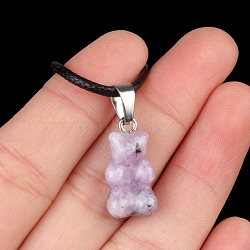 Natural Lepidolite  Carved Pendants, Bear Charms with Metal Snap on Bails, Platinum, 18x10mm(PW-WG7259D-13)