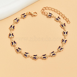 Bohemian Style Brass Enamel Butterfly Link Anklets, Golden, Purple, 8-1/4 inch(210mm)(WG8DE61-02)