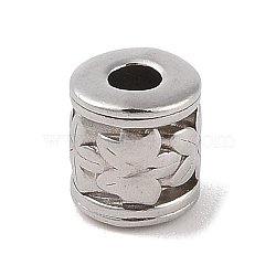 304 Stainless Steel Beads, Column with Flower, Stainless Steel Color, 7.5x6.5mm, Hole: 2.5mm(STAS-Z058-03P-13)