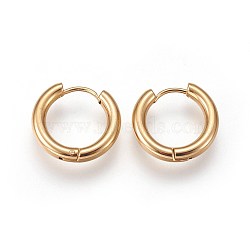 Ion Plating(IP) 304 Stainless Steel Huggie Hoop Earrings, Hypoallergenic Earrings, Manual Polishing, Ring, Real 18K Gold Plated, 9 Gauge, 16.5x18x3mm, Pin: 1mm(EJEW-O087-06B)