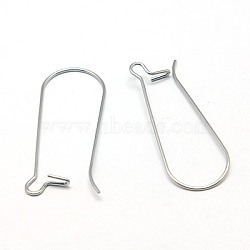 Tarnish Resistant 304 Stainless Steel Hoop Earrings Findings Kidney Ear Wires, Stainless Steel Color, 21 Gauge, 33x12.5mm, Pin: 0.7mm(STAS-E009-4)