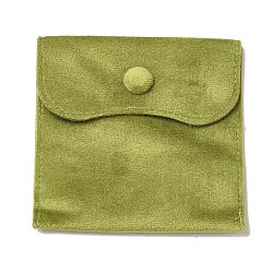 Velvet Jewelry Pouches, Jewelry Gift Bags with Snap Button, for Ring Necklace Earring Bracelet Storage, Square, Yellow Green, 10x9.7x0.2cm(ABAG-K001-01C-06)