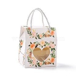 Rectangle Paper Gift Boxes with Handle Rope, Clear Heart Window Box for Gift Wrapping, Floral Pattern, 6.65x6.7x10cm(CON-B010-02B)