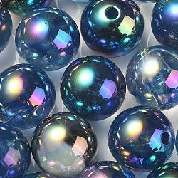 UV Plating Rainbow Iridescent Acrylic Beads, Round, Midnight Blue, 15.5x15mm, Hole: 2.7mm(PACR-E001-03D)