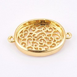 Brass Cabochon Connector Settings, Long-Lasting Plated, Oval, Golden, Tray: 12x16mm, 14x22x4mm, Hole: 0.8mm(KK-F748-02G)