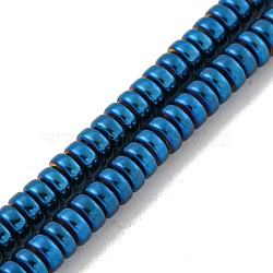 Electroplated Synthetic Non-magnetic Hematite Beads Strands, Disc, Heishi Beads, Blue Plated, 4.5x2mm, Hole: 1mm, about 189~191pcs/strand, 15.55''~15.83''(39.5~40.1cm)(G-K361-A03-02)