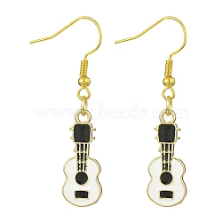 Golden Alloy Enamel Dangle Earrrings, Guitar, White, 43x9.5mm(EJEW-JE05653-03)