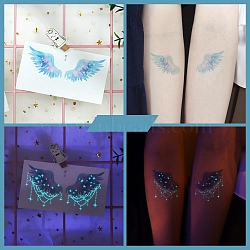 Luminous Body Art Tattoos Stickers, Removable Temporary Tattoos Paper Stickers, Glow in the Dark, Wing, 10.5x6cm(LUMI-PW0006-34J)
