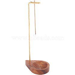 Brass Reverse Style Incense Burner Holder with Wood Teardrop Ash Catcher Tray, Coconut Brown, 10.5x7.4x26.4cm(AJEW-WH0258-702)