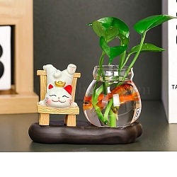 Resin Lucky Cat & Goldfish Display Decorations, for Home Office Desk, Cat Shape, 125x63x80mm(PW-WG9CA52-09)