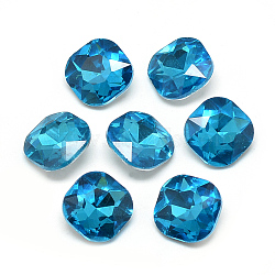 Pointed Back Glass Rhinestone Cabochons, Faceted, Back Plated, Square, Deep Sky Blue, 10x10x4.5mm(RGLA-T032-10x10mm-13)