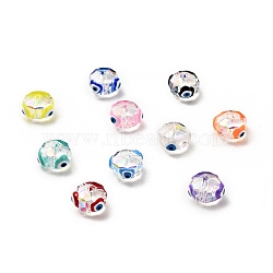 Transparent Glass Beads, with Enamel, Faceted, Rondelle with Evil Eye Pattern, Mixed Color, 10x7.5mm, Hole: 1.5mm(GLAA-F121-05)