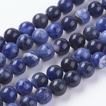 Natural Sodalite Beads Strands, Round, 10mm, Hole: 1mm