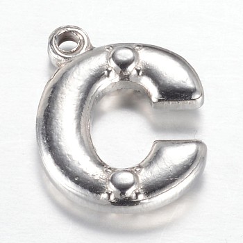 201 Stainless Steel Charms, Letter C, Stainless Steel Color, 15.2x12.2x2.8mm, Hole: 1.2mm