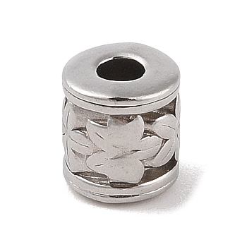 304 Stainless Steel Beads, Column with Flower, Stainless Steel Color, 7.5x6.5mm, Hole: 2.5mm