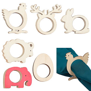 24 Pcs 6 Styles Wood Napkin Rings, Napkin Holder Adornment, Restaurant Daily Accessiroes, Bisque, 4pcs/style