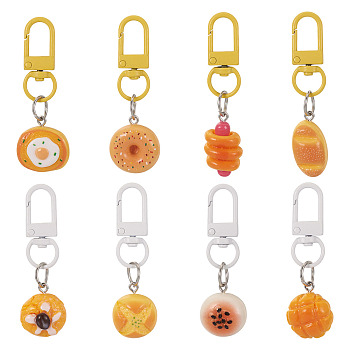 8Pcs 8 Styles Opaque Resin Imitation Food Pendants, with Alloy Clasps, Mixed Color, 59~65mm, 1pc/style