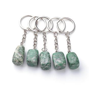 Natural Jade Keychain, with Iron Findings, Platinum, 85~94mm