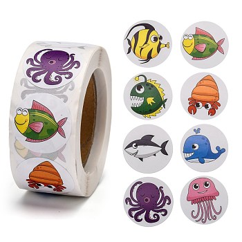 Children Cartoon Stickers, Adhesive Labels Roll Stickers, Gift Tag, for Envelopes, Party, Presents Decoration, Flat Round, Colorful, Animal Pattern, 25mm, about 500pcs/roll