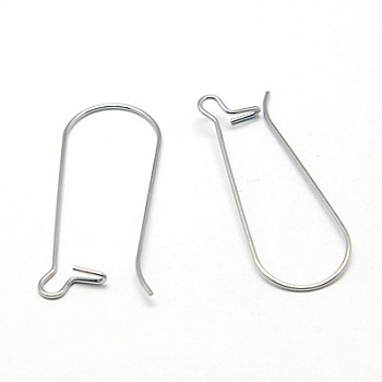304 Stainless Steel Hoop Earrings Findings Kidney Ear Wires, Stainless Steel Color, 21 Gauge, 33x12.5mm, Pin: 0.7mm