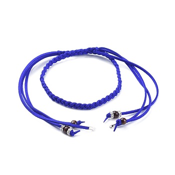 (Jewelry Parties Factory Sale)Adjustable Faux Suede Cord Lariat Necklaces, with Dyed Wood Beads, Brass Rhinestone Spacer Beads and Iron Findings, Blue, 28.5 inch~30.3 inch(72.5~77cm)