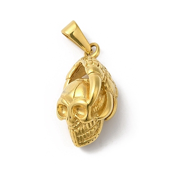 PVD Vacuum Plating 304 Stainless Steel Pendants, Skull with Claw Charm, Golden, 26x12x13mm, Hole: 3.5x7mm