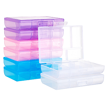 6 Slots Transparent Polypropylene(PP) Storage Box Organizer, for Cosmetics Jewelry Beads Pills Crafts, Rectangle, Mixed Color, 8.6x13.3x2.35cm, 4 colors, 2pcs/color, 8pcs/set