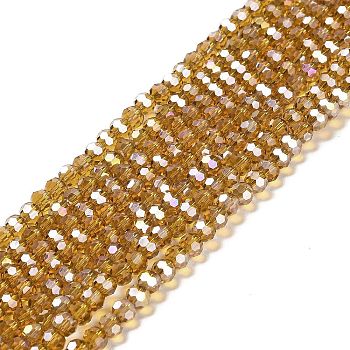 Transparent Glass Beads, 32 Facets, AB Color Plated, Round, Goldenrod, 4.5x4mm, Hole: 1mm, about 94~95pcs/strand, 13.98''(35.5cm)