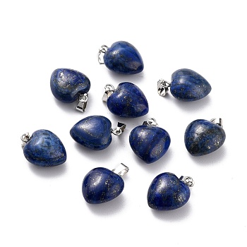 Natural Dyed Lapis Lazuli Pendants, with Platinum Brass Loops, Heart, 18~19x15~15.5x6~8mm, Hole: 6x2.5~3mm