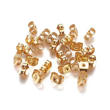 304 Stainless Steel Ear Nuts, Butterfly Earring Backs for Post Earrings, Real 18k Gold Plated, 6x4.5x3mm, Hole: 0.8~1mm
