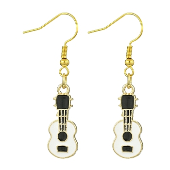 Golden Alloy Enamel Dangle Earrings, Guitar, White, 43x9.5mm