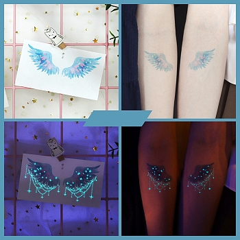 Luminous Body Art Tattoos Stickers, Removable Temporary Tattoos Paper Stickers, Glow in the Dark, Wing, 10.5x6cm