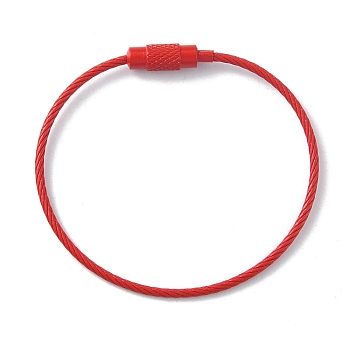 Baking Paint Stainless Steel Cable Wire Keychain, with Screw Clasps, Red, 15.2x0.15cm