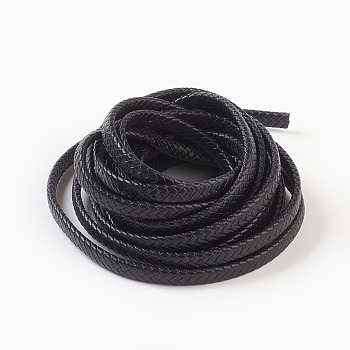 Braided Leather Cord, Leather Jewelry Cord, Jewelry DIY Making Material, Dyed, Flat, Black, 10x5mm, about 5.46 yards(5m)/roll