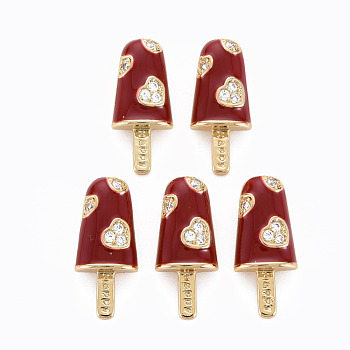 Brass Micro Pave Clear Cubic Zirconia Pendants, with Enamel, Cadmium Free & Nickel Free & Lead Free, Real 16K Gold Plated, Ice Cream with Word Happy, Dark Red, 20x8.5x3.5mm, Hole: 3.5x2mm