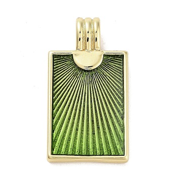 Real 18K Gold Plated Rack Plating Brass Enamel Pendants, Long-Lasting Plated, Lead Free & Cadmium Free, Rectangle Charm, Green, 29.5x15.5x2.5mm, Hole: 6x3mm