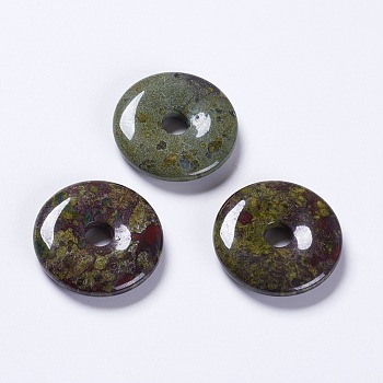 Natural Dragon Blood Pendants, Donut/Pi Disc, 40~40.5x6~7.5mm, Hole: 8mm