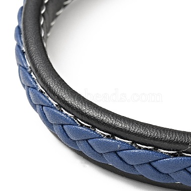 Bracelet cordon plat tressé en cuir de vachette avec 304 fermoirs aimantés en acier inoxydable(BJEW-H552-01P-04)-4