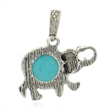 Elephant Antique Silver Plated Alloy Dyed Synthetic Turquoise Pendants(PALLOY-J631-01AS)-2