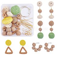 DIY Woven Drop Earring Making Kit, Including Reed Cane/Rattan & Paper Woven Linking Rings & Beads, 304 Stainless Steel & Iron Stud Earring Findings, Mixed Color, 64Pcs/box(DIY-SZ0009-29)