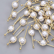ABS Plastic Imitation Pearl Pendants, with Real 18K Gold Plated Brass Findings, Nickel Free, White, 36x10x8mm, Hole: 1.5mm(KK-S354-009-NF)