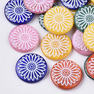 Spray Paint Freshwater Shell Beads, Printed, Flat Round with Daisy Flower, Mixed Color, 20x4mm, Hole: 0.8mm(SHEL-N026-05)