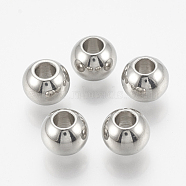 201 Stainless Steel Beads, Round, Stainless Steel Color, 8x6.5mm, Hole: 3mm(STAS-Q227-02B)