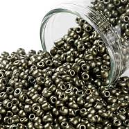 12/0 Glass Seed Beads, Metallic Colours Style, Round, Dark Olive Green, 12/0, 2mm, Hole: 1mm, about 30000pcs/pound(SEED-A017-2mm-1124)